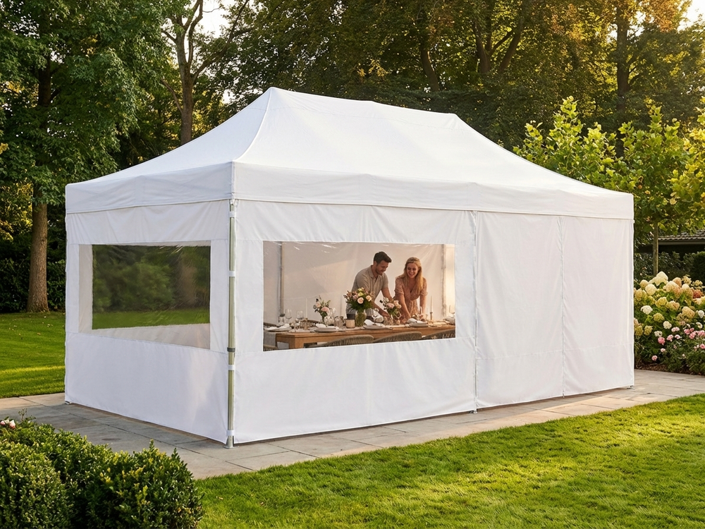 Gazebo Sidewall Kit in White, 3.5x7m, for Outdoor Events
