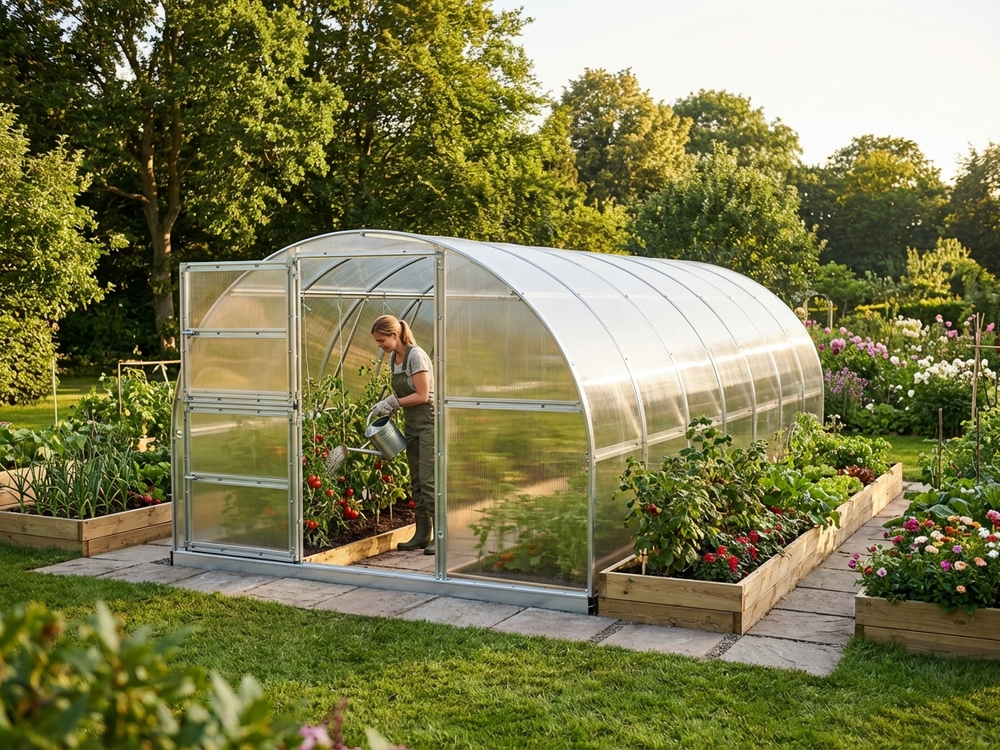 Polycarbonate greenhouse with galvanised steel frame in silver - view 3