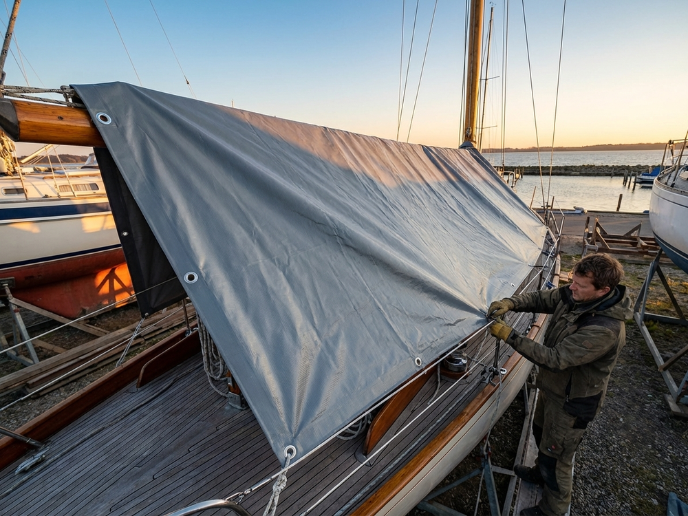 Grey PVC Tarpaulin 5x7 m Flame Retardant for Industrial Use