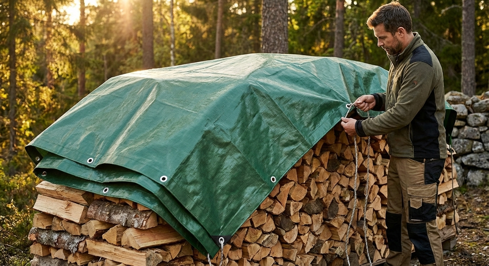 Green PVC tarpaulin 8x10 metres for outdoor use - product detail