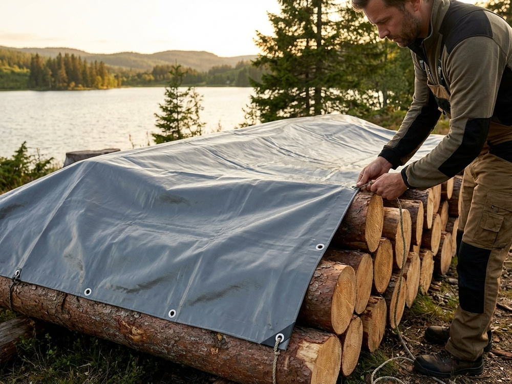 Grey PVC tarpaulin 6x8 m, waterproof and UV-resistant - product detail
