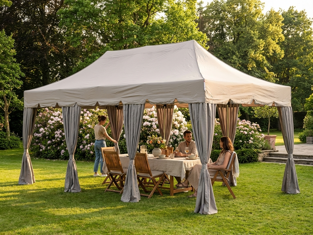 Pop up gazebo 4x6 m in latte colour with steel frame - view 3