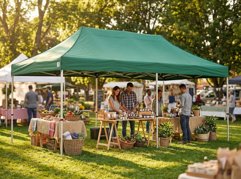 Green pop-up gazebo with steel frame for outdoor events - view 3
