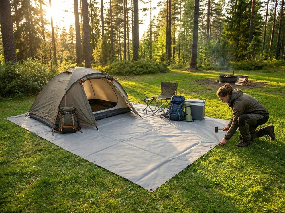 Durable PVC tarpaulin, grey, 3.7x8.6 m for ground cover - product detail