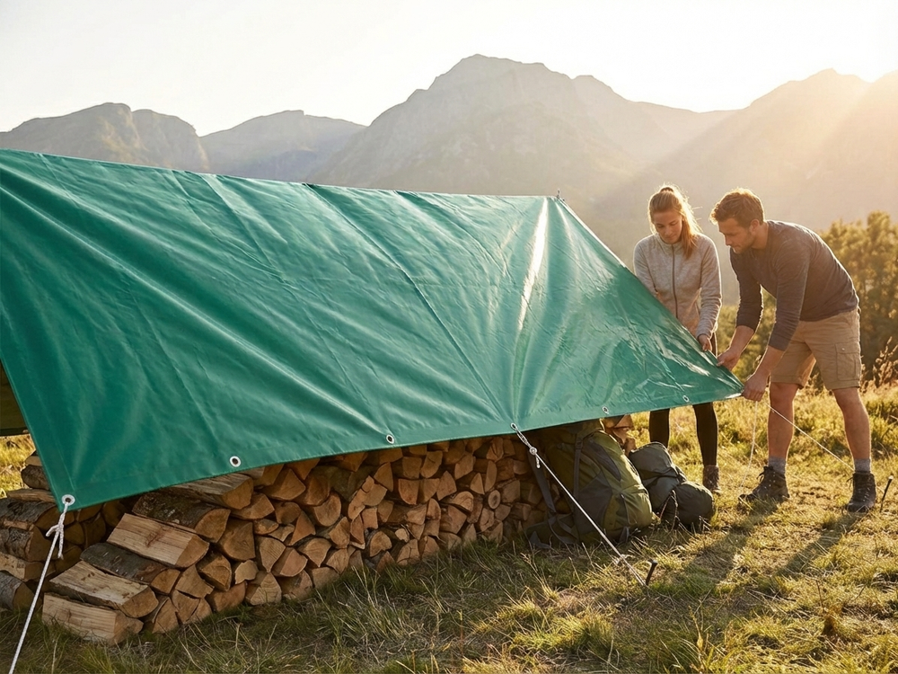 Green PVC tarpaulin 5x6 m for outdoor covering - product detail