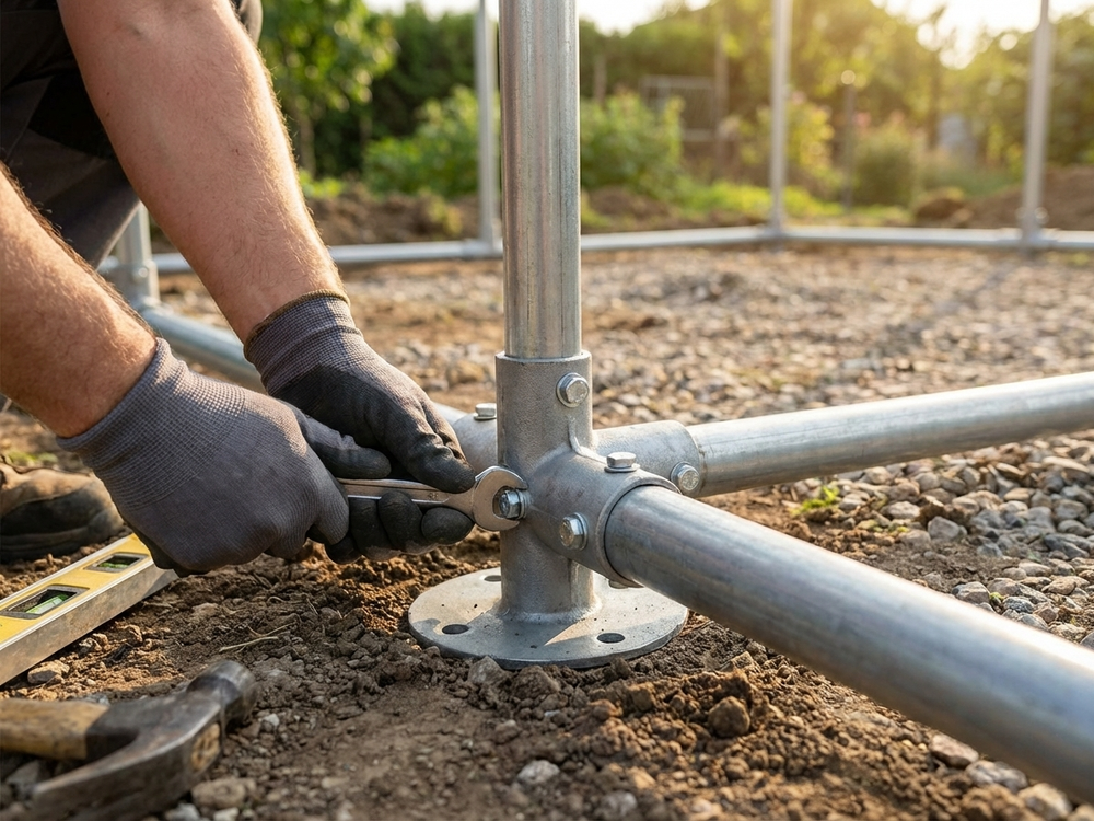 Galvanised steel ground bar connector in silver for industrial use