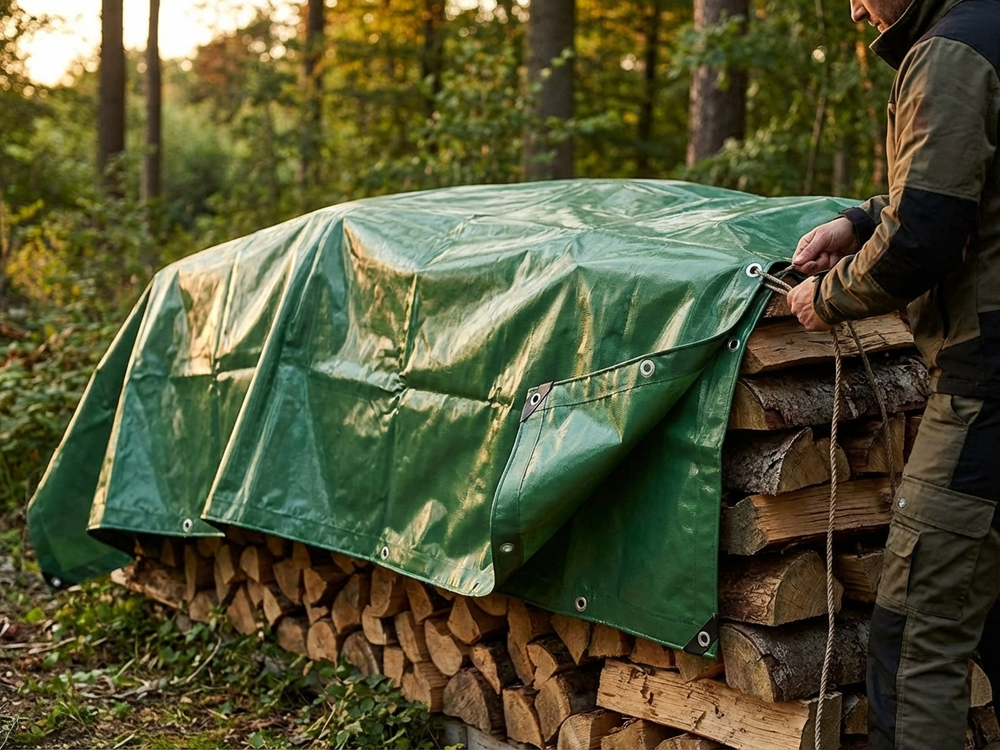 Green PVC tarpaulin 10x12 m flame retardant outdoor use - view 3