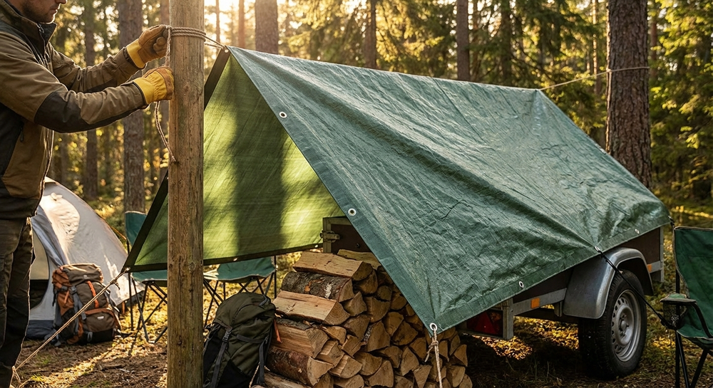 Green PVC tarpaulin 6x8m, waterproof cover