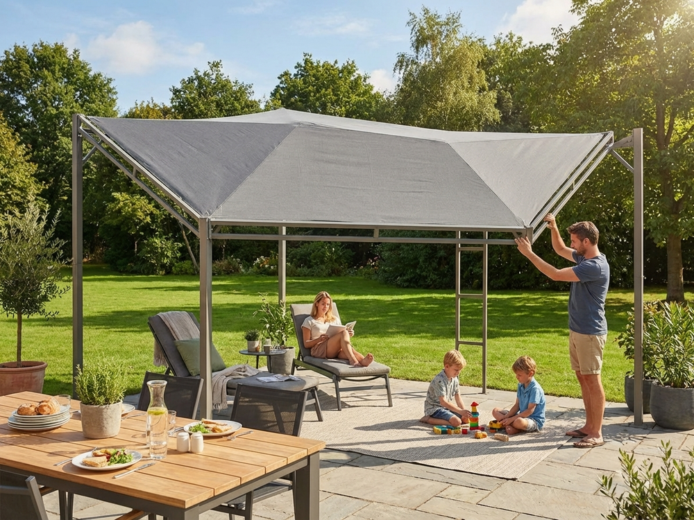 Grey wind roof for a 3x6m gazebo, ideal for outdoor use