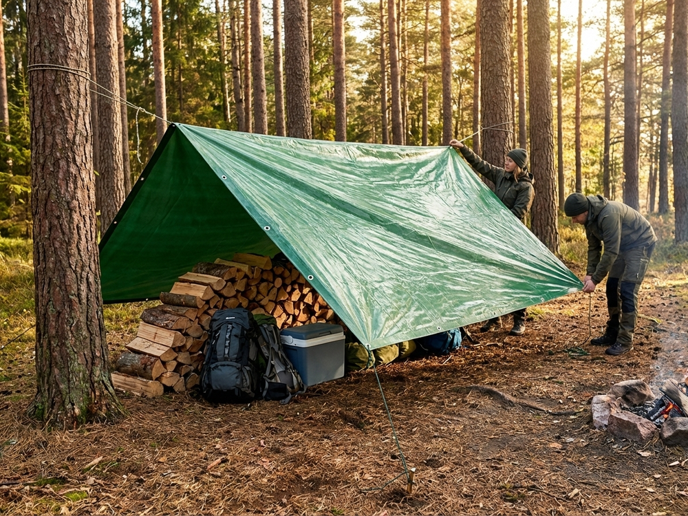 Green PVC tarpaulin 5x7 m, flame retardant for outdoor use - product detail