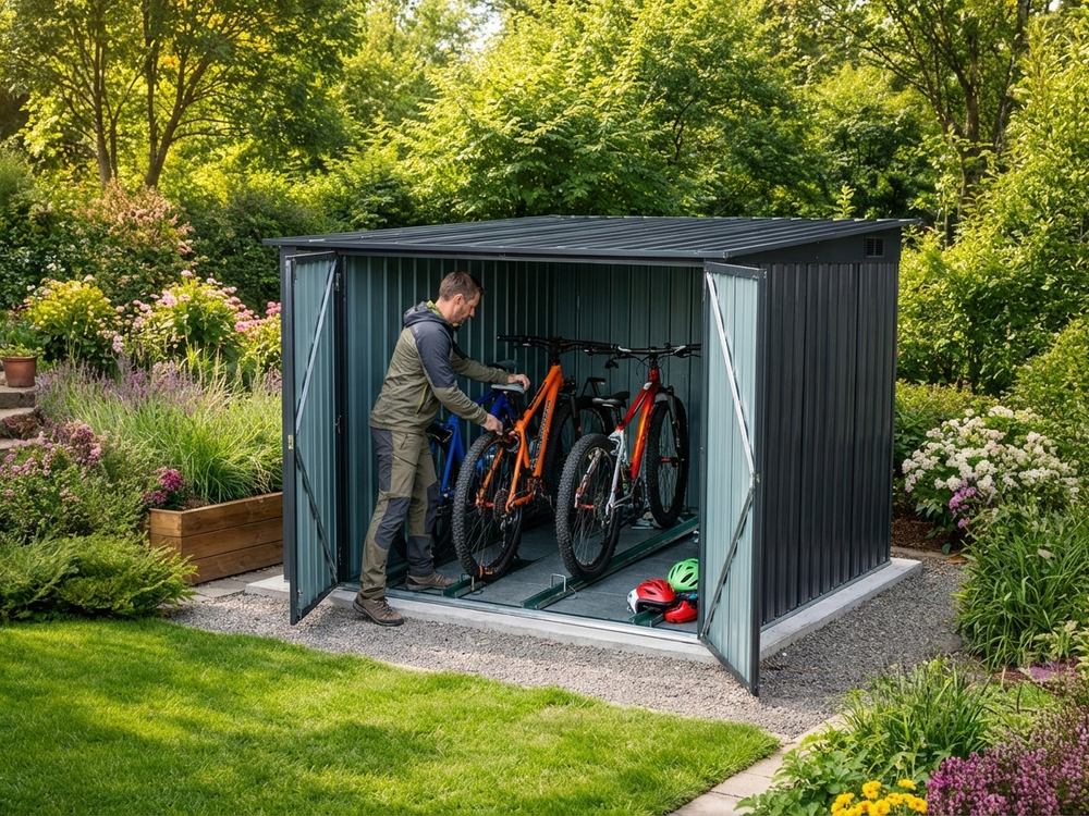 Anthracite bike shed made of galvanised steel for outdoor storage - product detail