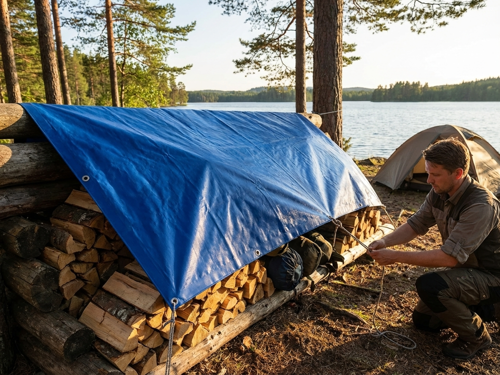 Blue PVC tarpaulin 6x8 m for outdoor and indoor cover - product detail