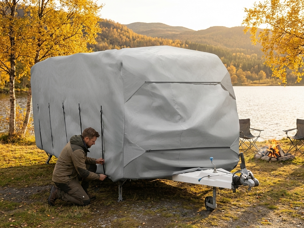 Grey caravan cover with dimensions 5.2x2.5x2.25 m, water-resistant - view 3