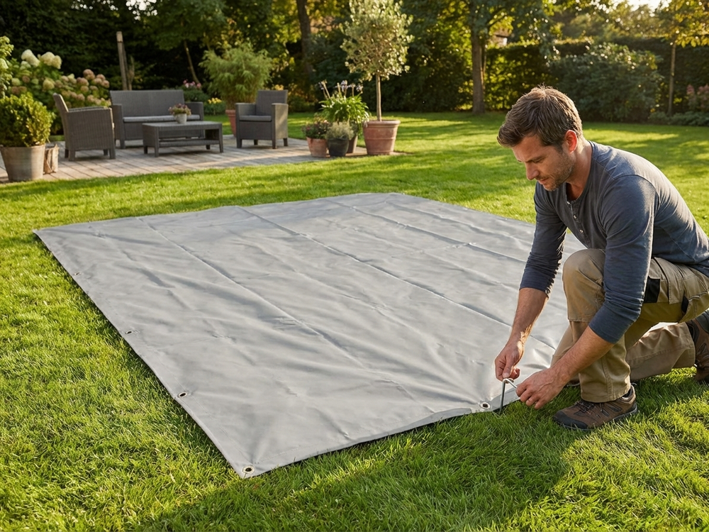 Grey PVC tarpaulin 5.5x8.5 m for ground cover - product detail