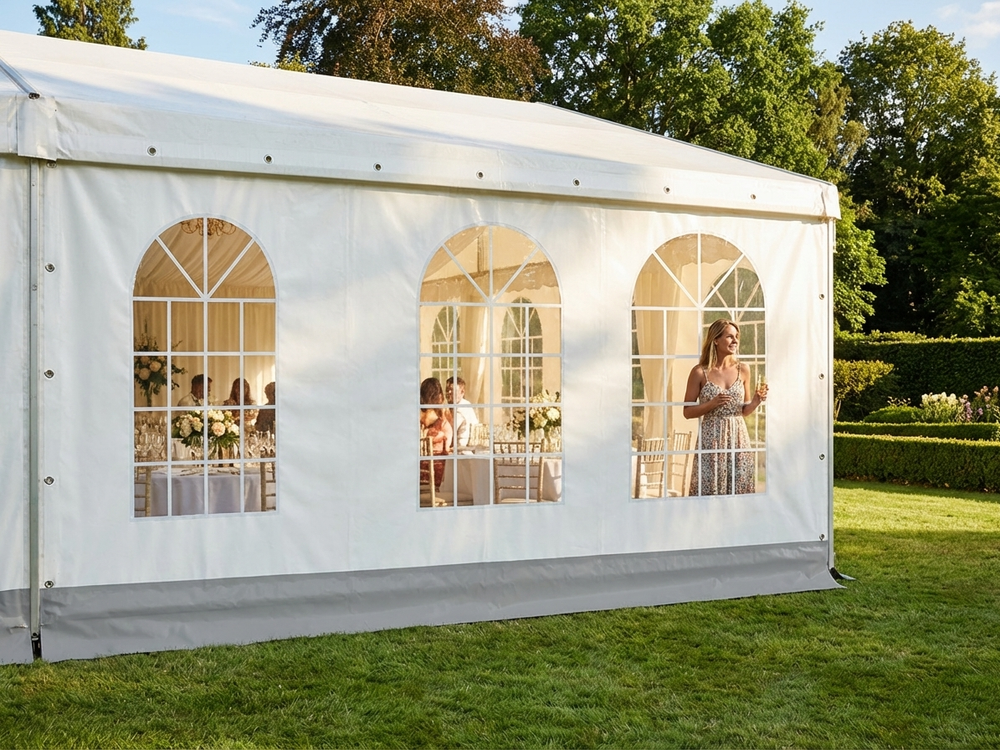 Marquee sidewall with window, 6 m white and grey, polyethylene tarpaulin - product detail