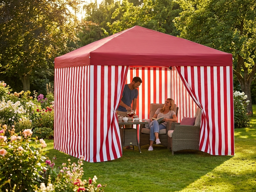 White and red gazebo sidewall kit 4x4m for outdoor use - view 3