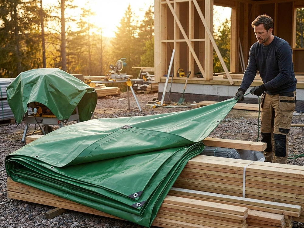 Green PVC tarpaulin 5x7 m, flame retardant for outdoor use - view 3