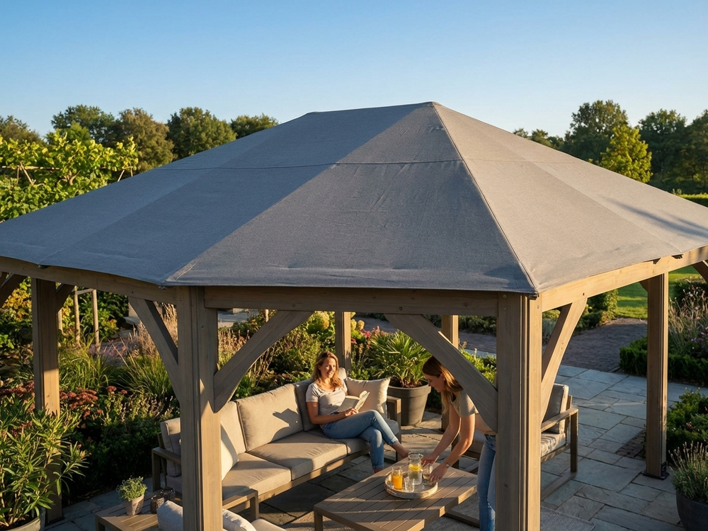 Grey gazebo roof cover for 4x6 m structure, polyester material