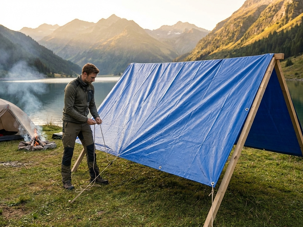 Blue PVC tarpaulin 10x12 m for outdoor protection - product detail