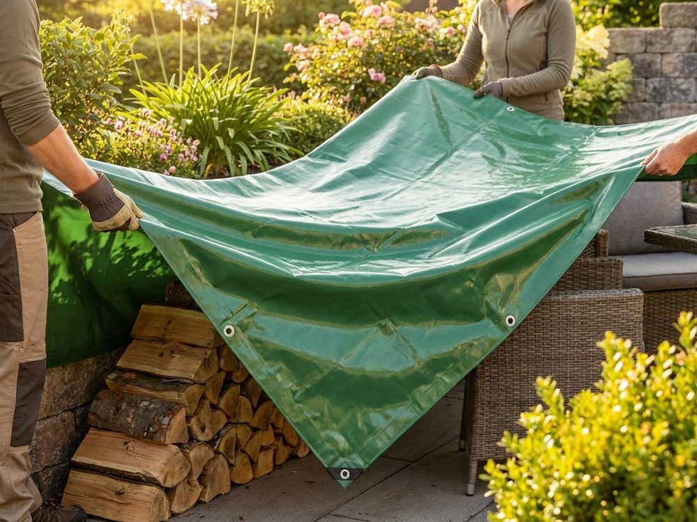 Green PVC tarpaulin 6x8 metres for outdoor use - view 3