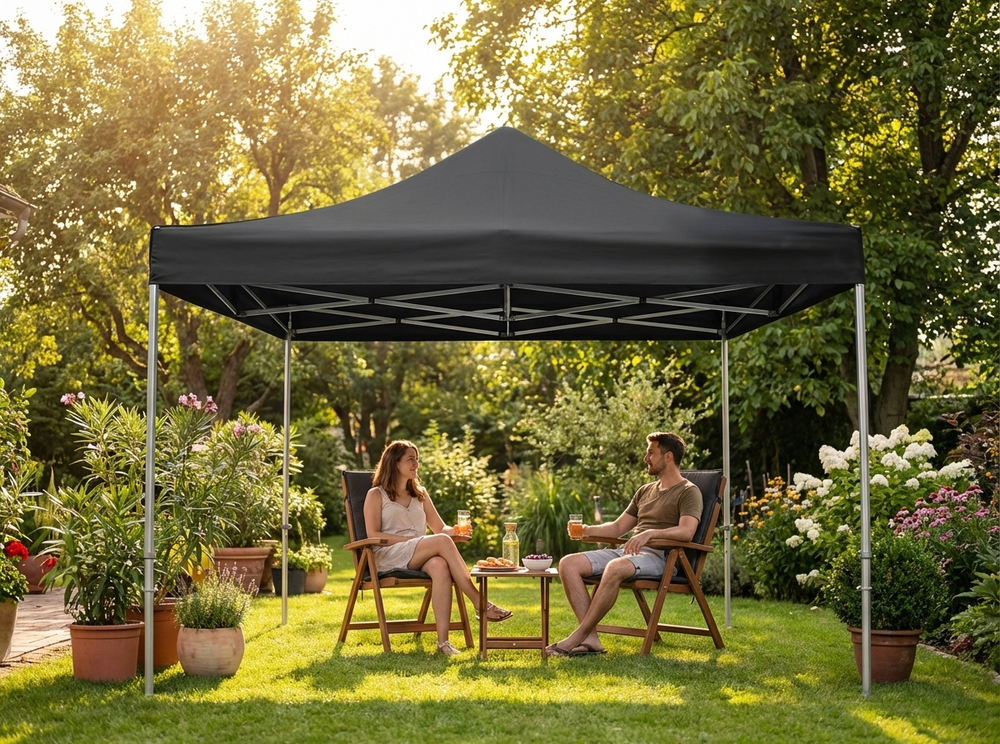 Black pop-up gazebo with aluminium frame, suitable for outdoor events - view 3