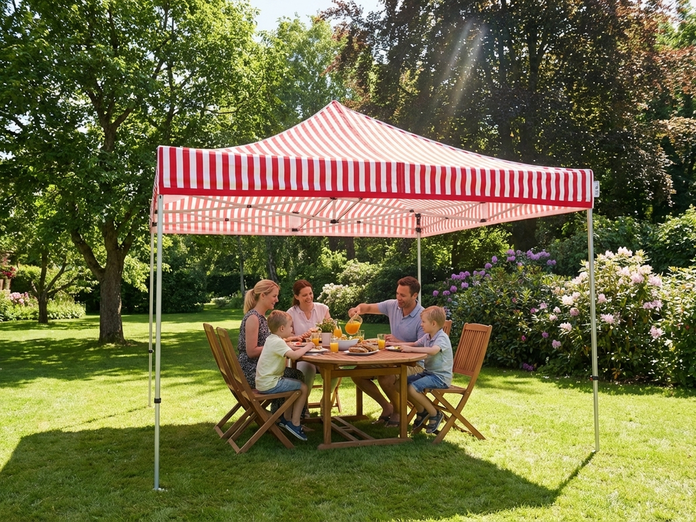 Pop up gazebo 4x4 m white and red with steel frame for outdoor use - product detail