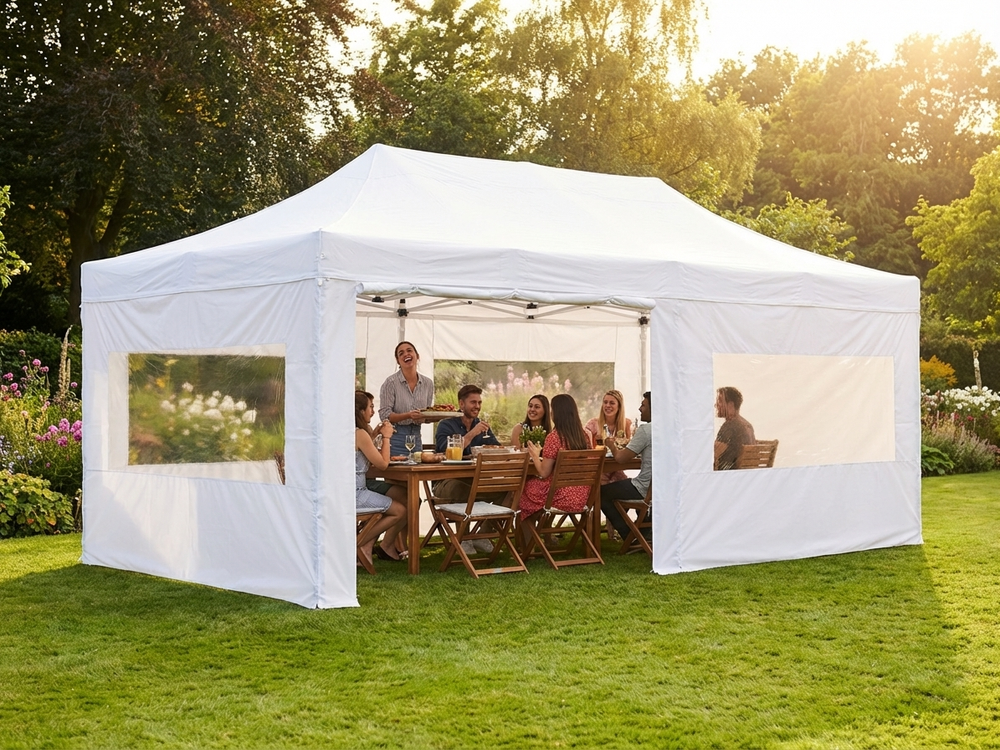 White pop up gazebo with flame retardant feature for outdoor events - view 3