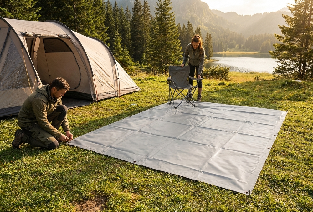 Grey PVC tarpaulin for ground cover, dimensions 2.6x6.1m - view 3