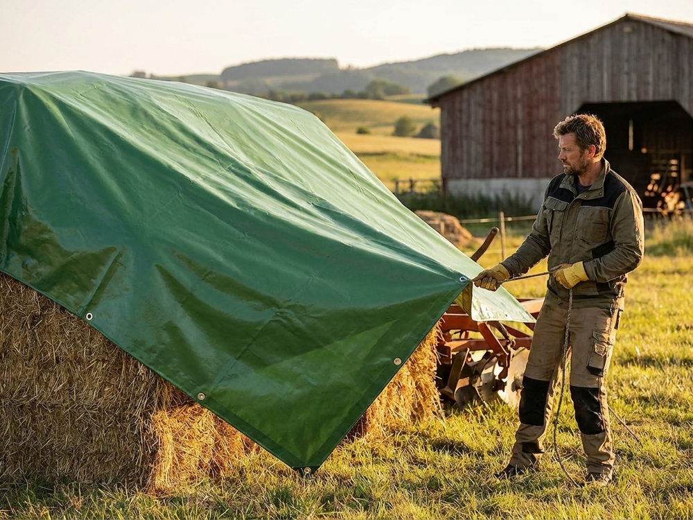 Green PVC Tarpaulin 8x14 m, Flame Retardant - view 3