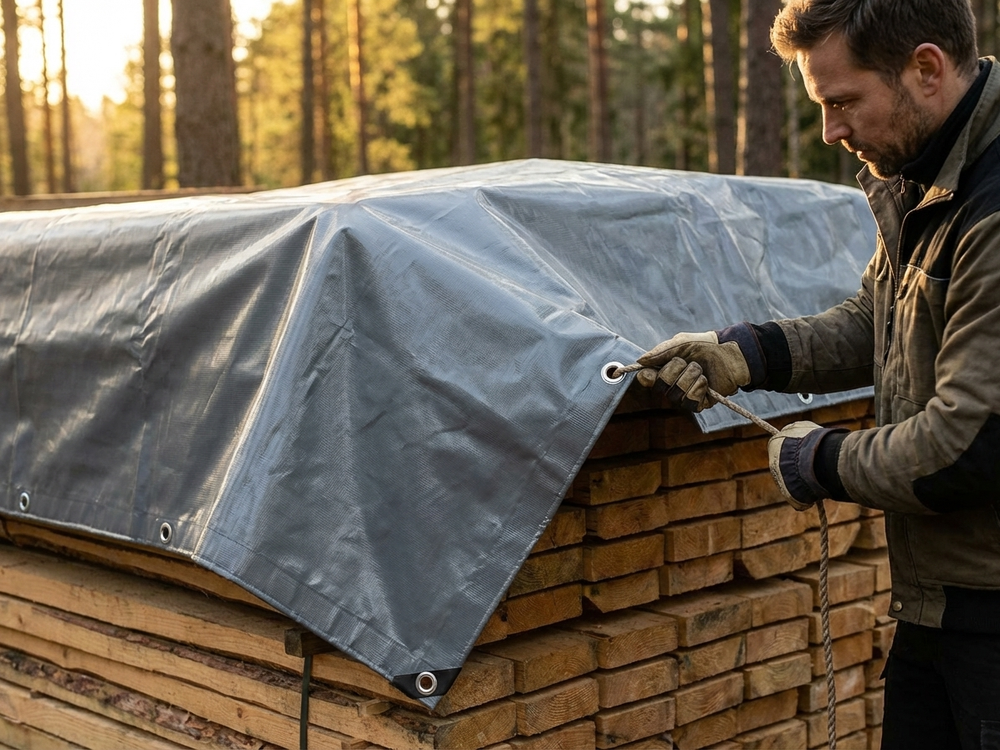 Grey PVC tarpaulin 6x8 m, flame retardant and waterproof - product detail