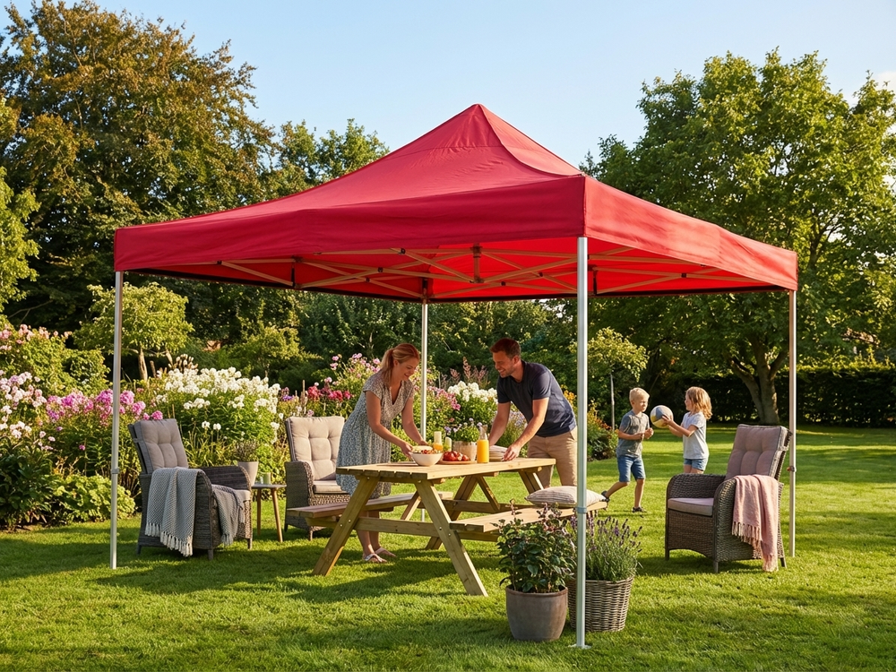 Red pop up gazebo with aluminium frame for outdoor use - product detail
