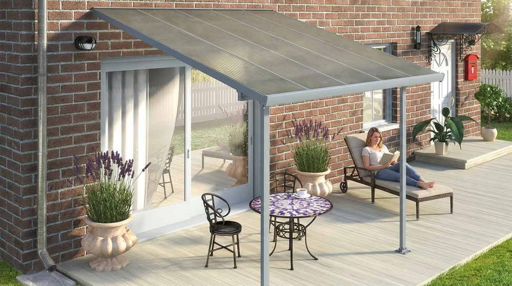 Grey Patio Cover with Aluminium Frame for Outdoor Use
