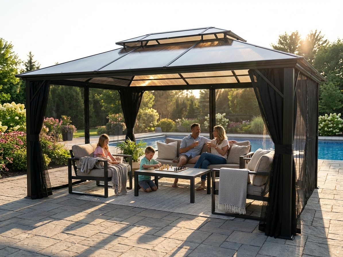 Black Gazebo 3.65x4.85 m ? Outdoor Aluminium Shelter
