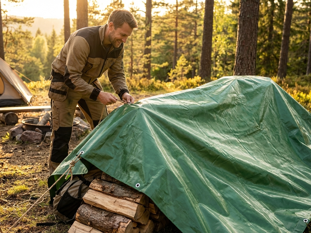 Green PVC tarpaulin 6x8 m, flame retardant, outdoor use - view 3