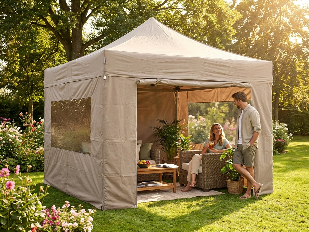 Pop up gazebo in latte colour with aluminium frame for outdoor events - view 3