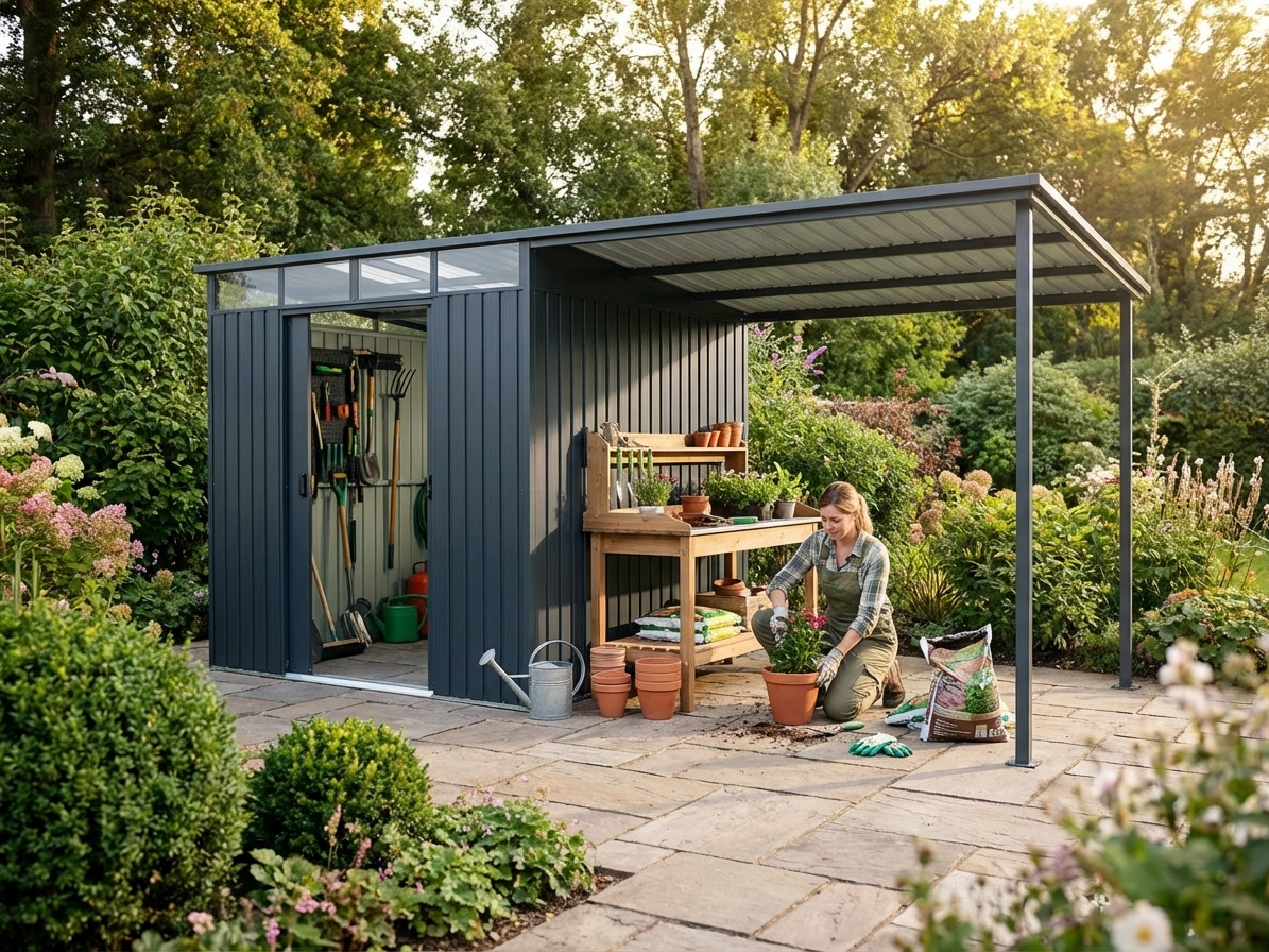Garden Shed Extension Anthracite ? Galvanised Steel