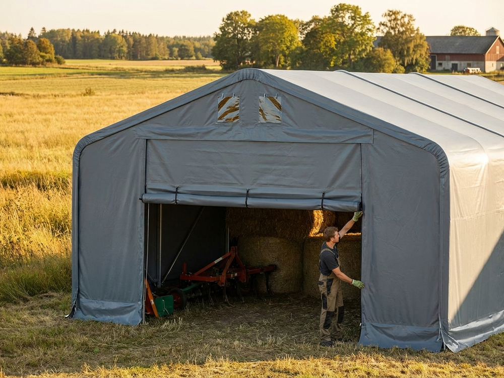 Grey PVC end wall/door for storage shelter - product detail