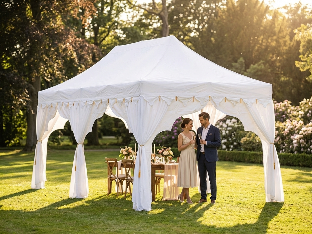 Elegant Pop Up Gazebo 3x6m in White/Gold with Steel Frame - view 3
