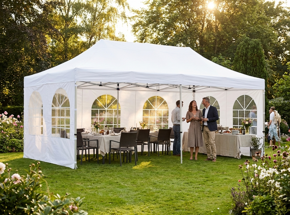 White pop up gazebo with steel frame, outdoor event shelter - view 3
