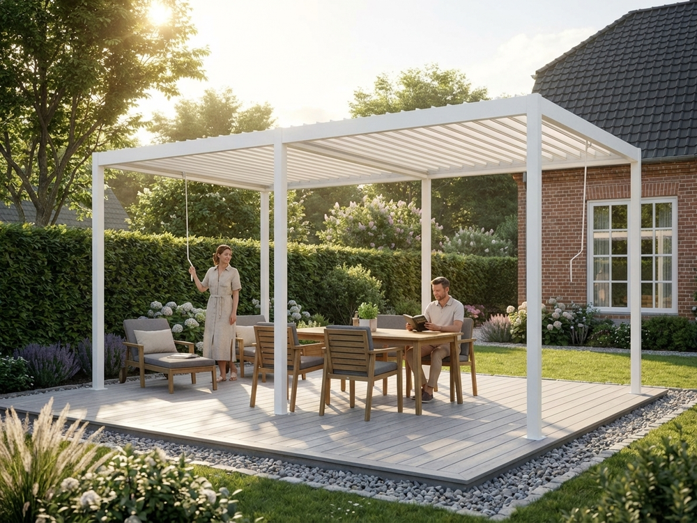 Bioclimatic Pergola Gazebo in White, 3x5.8 m Size, Steel Construction - view 3