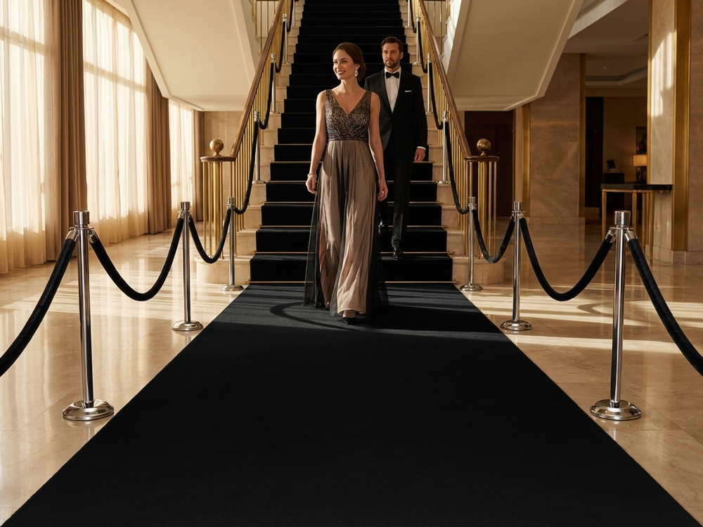 Black carpet runner, 1.25x8 m, polyester - view 3