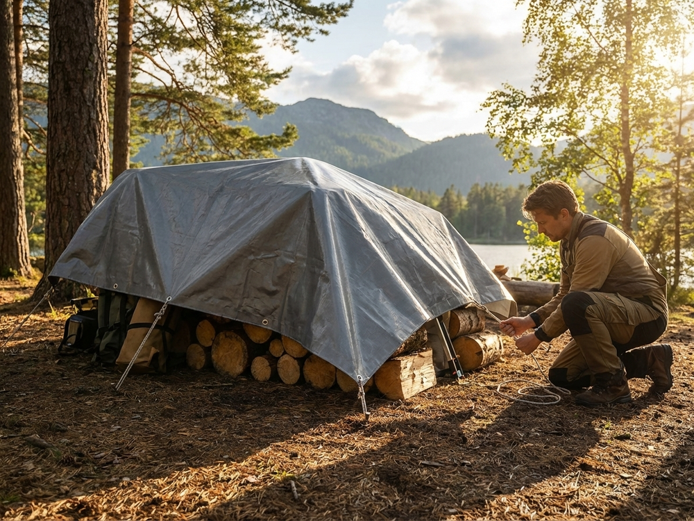 Grey PVC Tarpaulin 6x10 m for industrial use - view 3