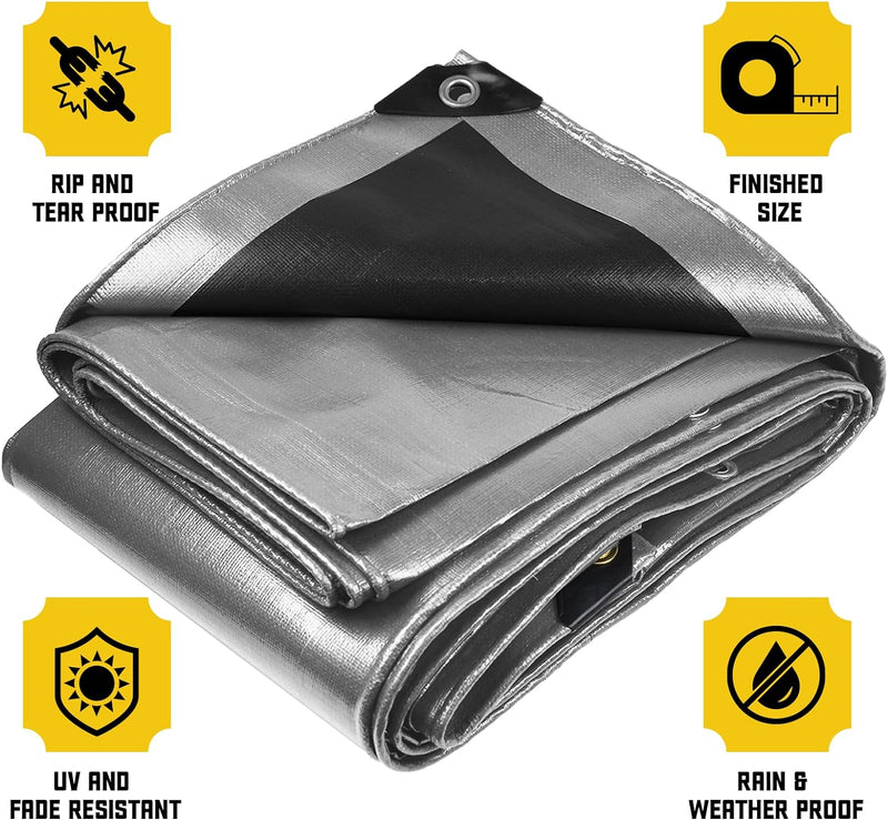 Silver/Black 155gsm Tarpaulin Waterproof Heavy-Duty Cover for Outdoor Use