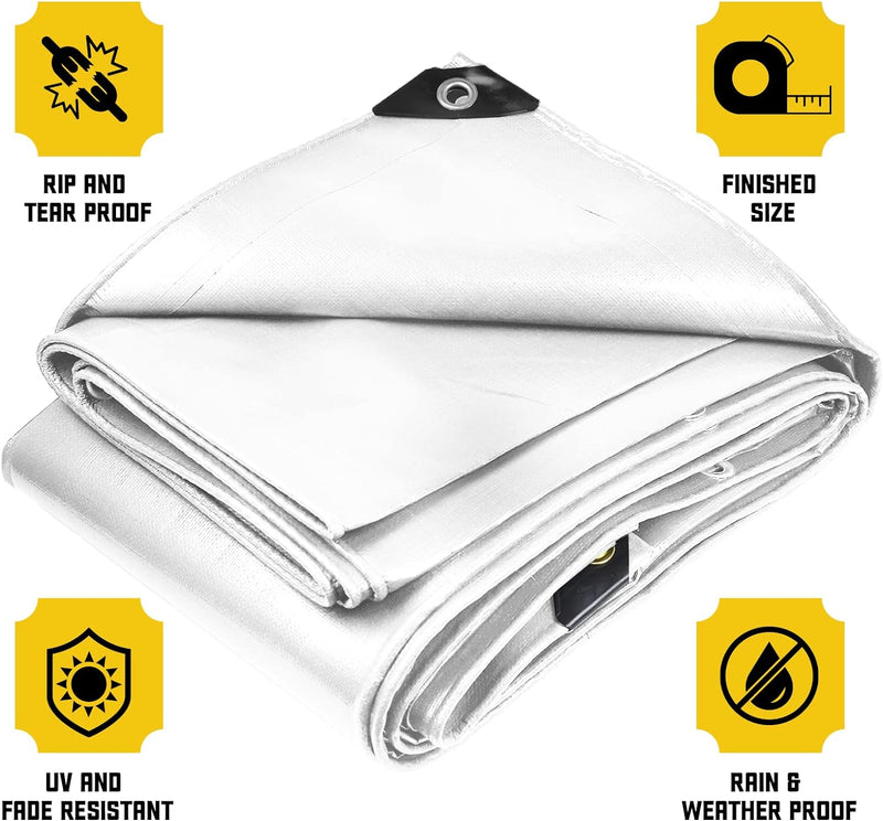 Heavy Duty Waterproof UV Resistant White Tarpaulin - 305gsm for All Environments